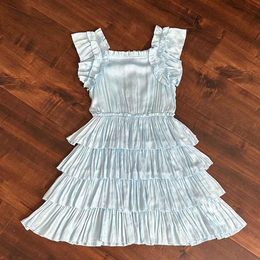 Habitual Sky Blue Silk Ruffle Tiered Dress, Girls size 14, EUC!